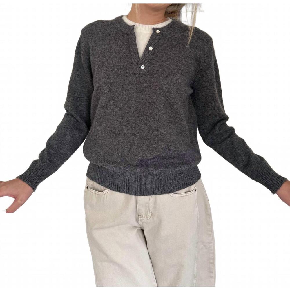 NEW PINCH theo knit pullover button detail sweater top in grey